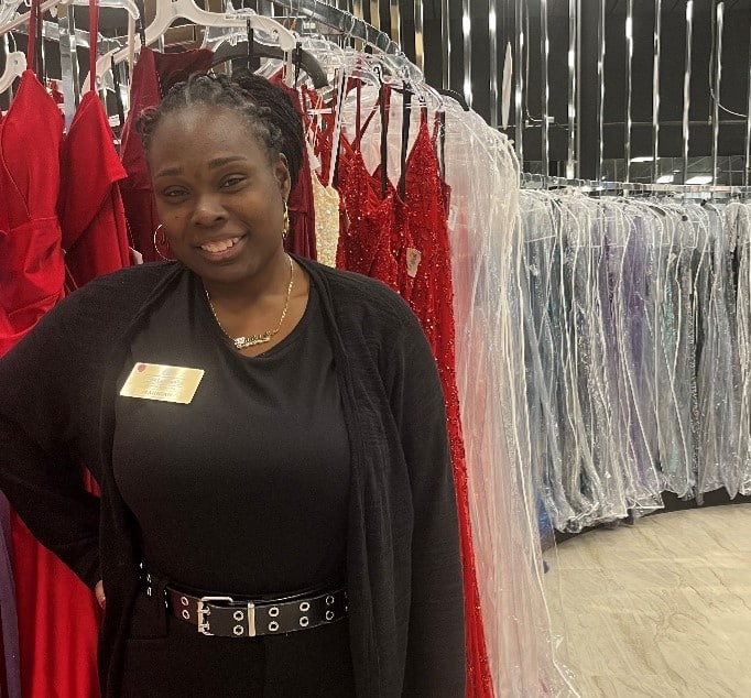 Markiah Addison at her job which she acquired with the help of employment services