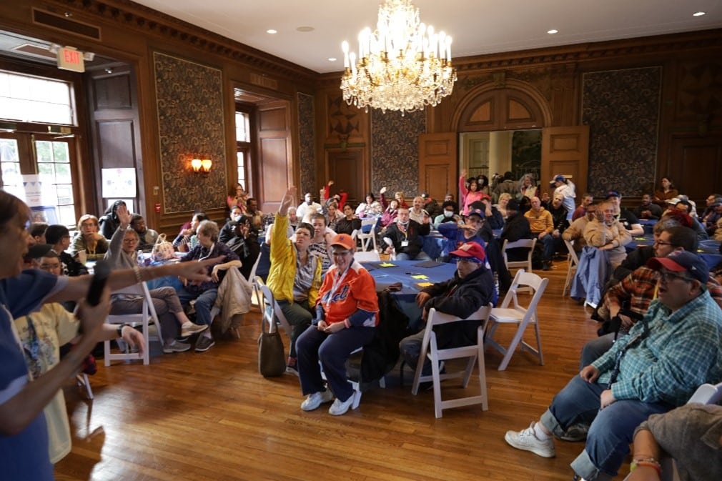 Attendees at the rights rally in the Brookville Mansion