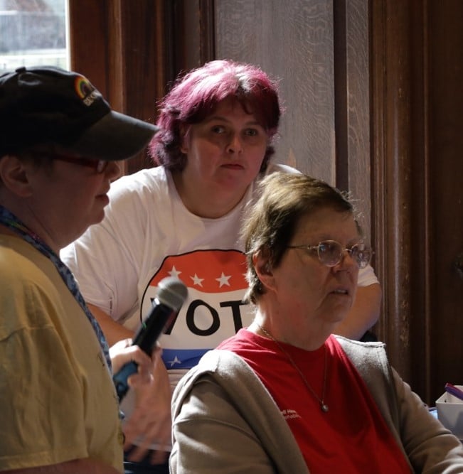 Self-advocate Coleen Mackin at the rights rally